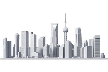 Cityscape Illustration With Skyscrapers At The Waterfront isolated On A white Background.