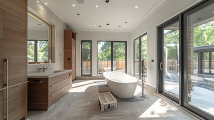 Modern home bathroom under construction