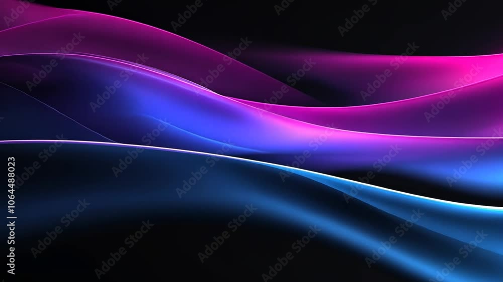 Poster Abstract background with vibrant blue and pink waves on a black background. Animation looping video background. Generated with AI