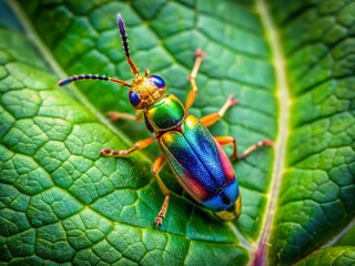 Naklejka premium Drone Shot: Tiny Insect on Leaf, Macro, Nature
