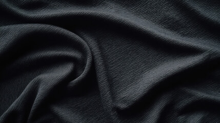 Soft, textured black fabric draped elegantly, showcasing its smooth surface and subtle sheen. intricate folds create sense of depth and luxury, perfect for various design applications