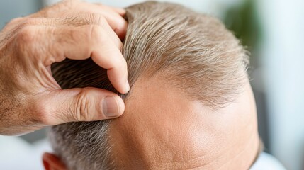 Fototapeta premium Hair specialist applies follicle growth solution for thinning hair