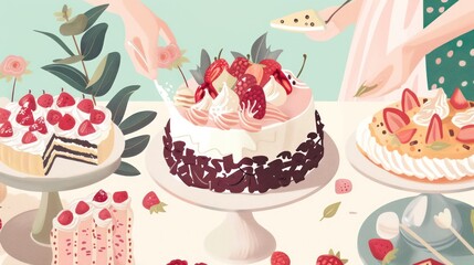 Keto enthusiasts enjoying guilt-free desserts made with healthy, low-carb ingredients. Illustrations