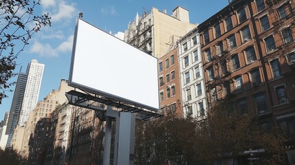 Obraz premium A large white billboard on a sturdy metal pillar in an urban setting, awaiting brand logos or promotional messages