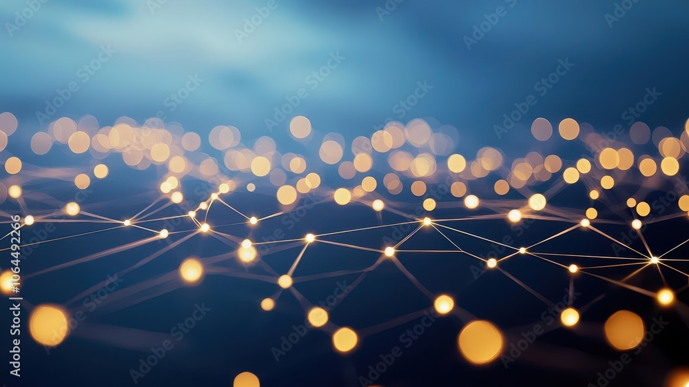 Poster a serene, abstract image depicting a network of glowing dots against a soft, blurred background.