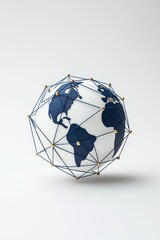 A blue and white globe with a network of lines connecting it