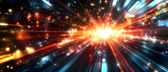 Fototapeta premium Abstract digital light streaks radiating from a central point, creating a dynamic and energetic composition.