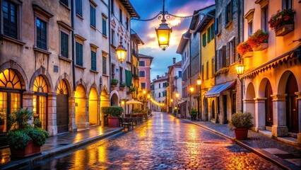 Obraz premium Enchanting Bokeh Effect in the Historic Old Town of Udine, Italy