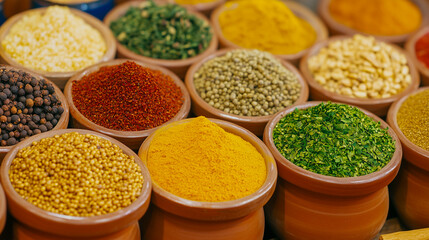 Fototapeta premium Traditional spices and dry fruits in local bazaar in India