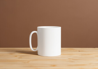 white cup on wooden table