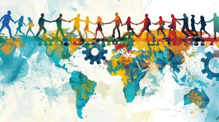 Naklejka premium Multicultural business teams collaborating to innovate and drive success. Illustrations