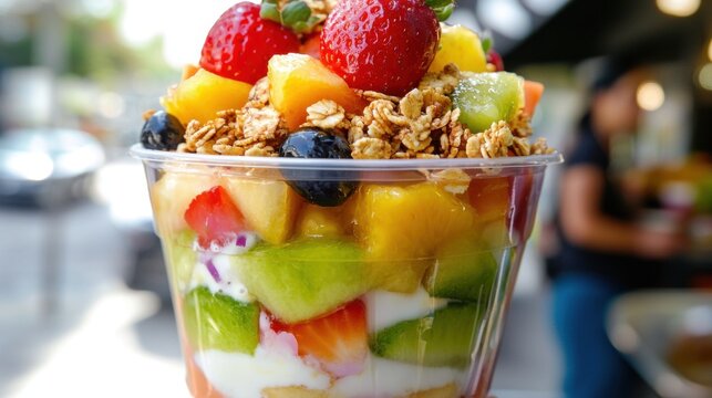Delight in bionico a refreshing mexican fruit salad topped with crunchy granola