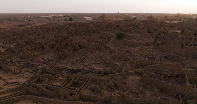 Aerial View Of Ruins In Ouadane Town In Mauritania - Drone Shot