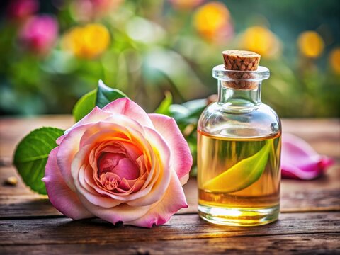 Enchanting portrayal of oil and rose essence, showcasing aesthetic floral photography, natural beauty, aromatherapy, essential oils, organic wellness, and luxurious floral arrangements celebrating bea