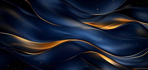 Fototapeta premium Abstract Golden Waves on Dark Navy Background