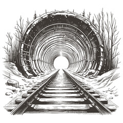 A hand-drawn sketch of a snow tunnel is presented as a vector illustration