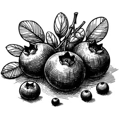 A hand-drawn sketch of a delicious ripe blueberries is presented as a vector illustration