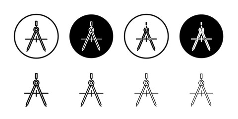 Drafting compass icon flat line symbol set.