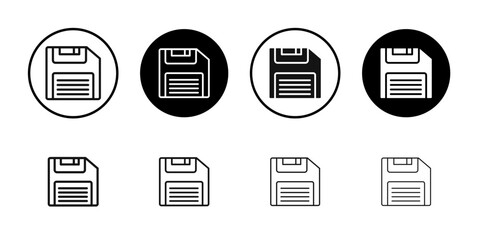 Floppy disk icon flat line symbol set.