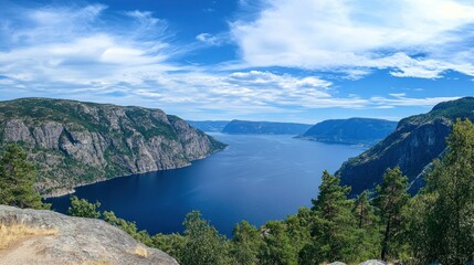 Scenic view of fjord in Norway in summer 