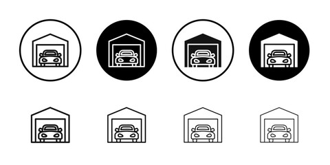 Garage icon flat line symbol set.