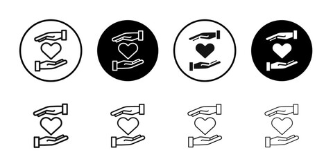 Hand holding heart icon flat line symbol set.