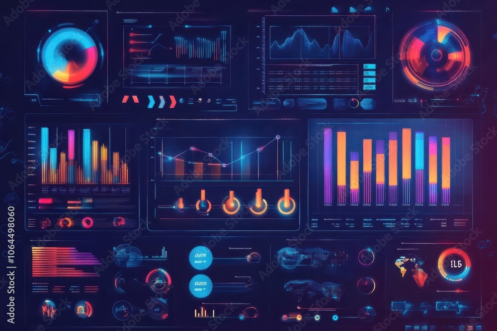 Poster vibrant infographics showcasing business metrics and data visualizations for enhanced analysis