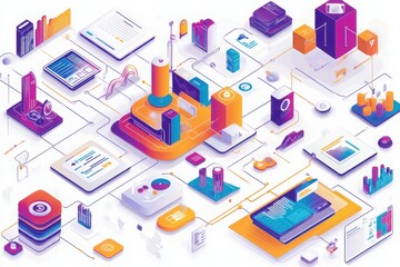 Obraz premium Vibrant infographics engaging icons and visuals for business success and strategy enhancement