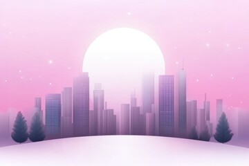 Fototapeta premium A serene cityscape at sunset, featuring tall buildings silhouetted against a pink sky, creating a calming winter atmosphere.