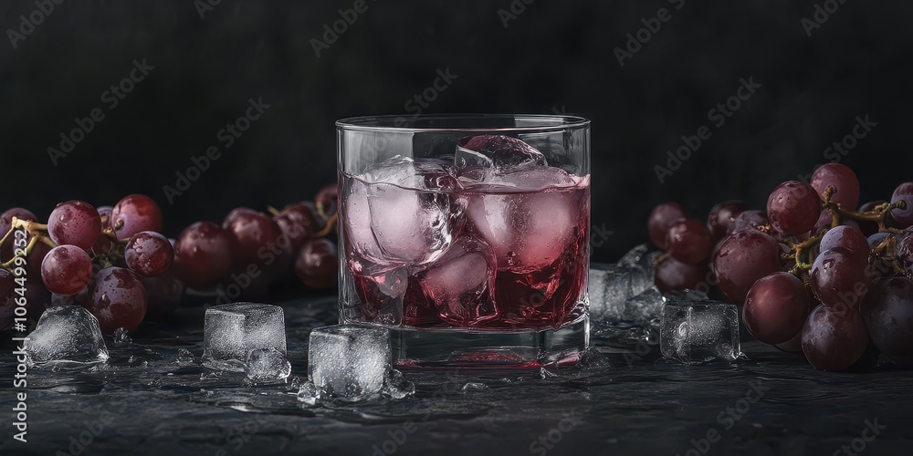 Poster refreshing grape juice with ice.