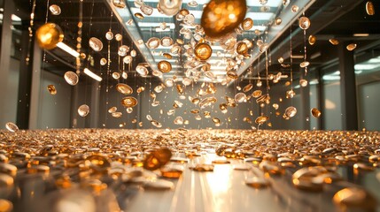 Obraz premium Cascading Water Droplets in Bright Indoor Setting