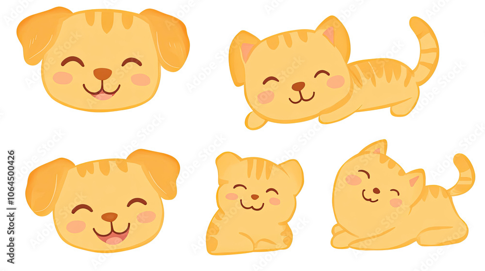 Poster smiling dogs and playful cat in a cheerful portrait collection generative ai