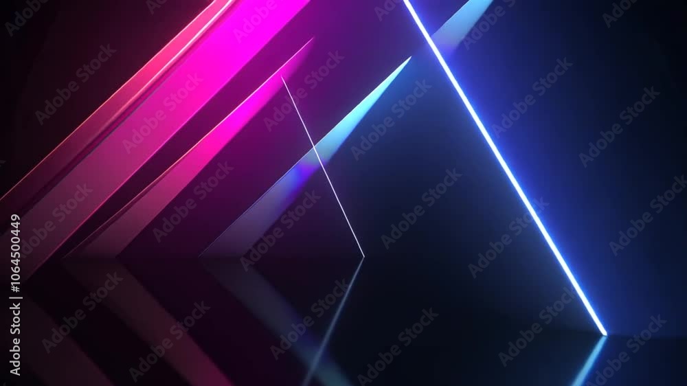 Poster abstract geometric shapes with neon lights on dark background. animation looping video background. g