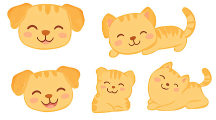Fototapeta premium Smiling Dogs and Playful Cat in a Cheerful Portrait Collection Generative AI