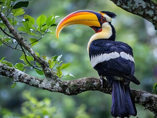 Obraz premium Hornbill Perched on Branch with Soft Natural Blur Background