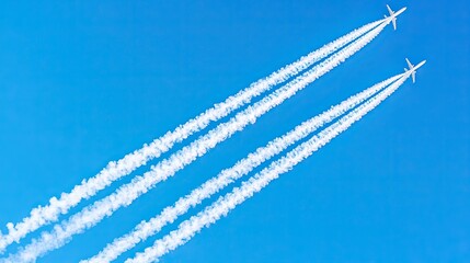 Airplane Contrails in Bright Blue Sky