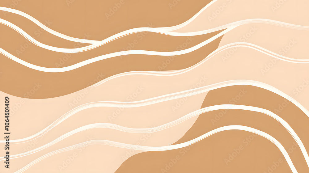 Poster abstract waves in warm beige tones create a soothing, modern design with soft, flowing lines on a li