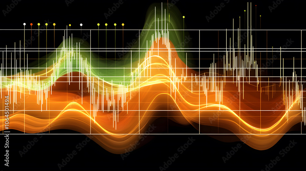 Aufkleber A vibrant visual representation of sound waves, showing various frequencies and amplitudes with colorful gradients against a dark background.
