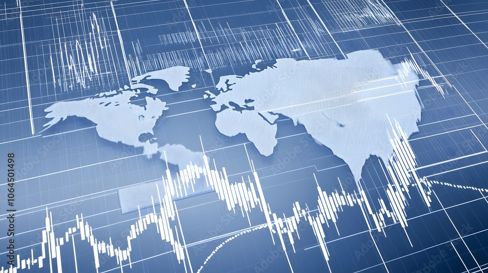 Aufkleber a digital map overlayed with data graphs, illustrating global finance trends and analytics with a bl