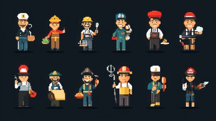 Naklejka premium character pack featuring diverse professions in simple design for creative projects