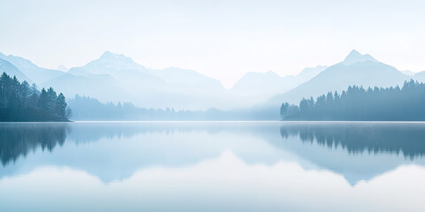 Chinese style blue landscape reflection freehand landscape painting