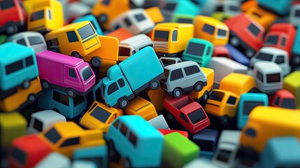 Colorful 3D Toy Vehicles in Abundant Playful Scene