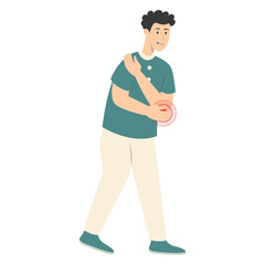 Guy Pain on Body Illustration Isolated on White Background. Painful Problem. Vector Character in Simple Cartoon Design.