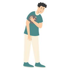 Fototapeta premium Guy Pain on Body Illustration Isolated on White Background. Painful Problem. Vector Character in Simple Cartoon Design.