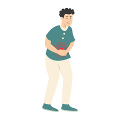 Guy Pain on Body Illustration Isolated on White Background. Painful Problem. Vector Character in Simple Cartoon Design.