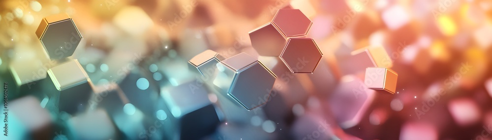 Poster abstract 3d hexagons floating in a blurred background of warm colors