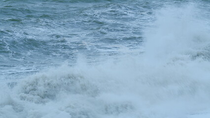 Powerful Stormy Sea Waves. Climate Change Effect On The Weather Crating Massive Sea Waves. Static.