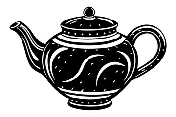 Hand painting of blue teapot vector art illustration 