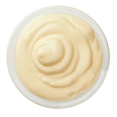 Bowl of Mayonnaise isolated on white background. Sour Cream, Mayonaise, Yogurt  Top view. Flat lay..
