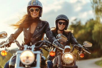 A mother and daughter riding motorcycles together on International Female Ride Day
